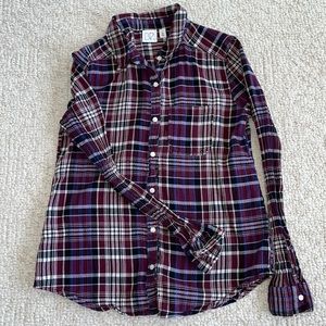 Nordstrom Brass Plum boyfriend  plaid cotton button down shirt